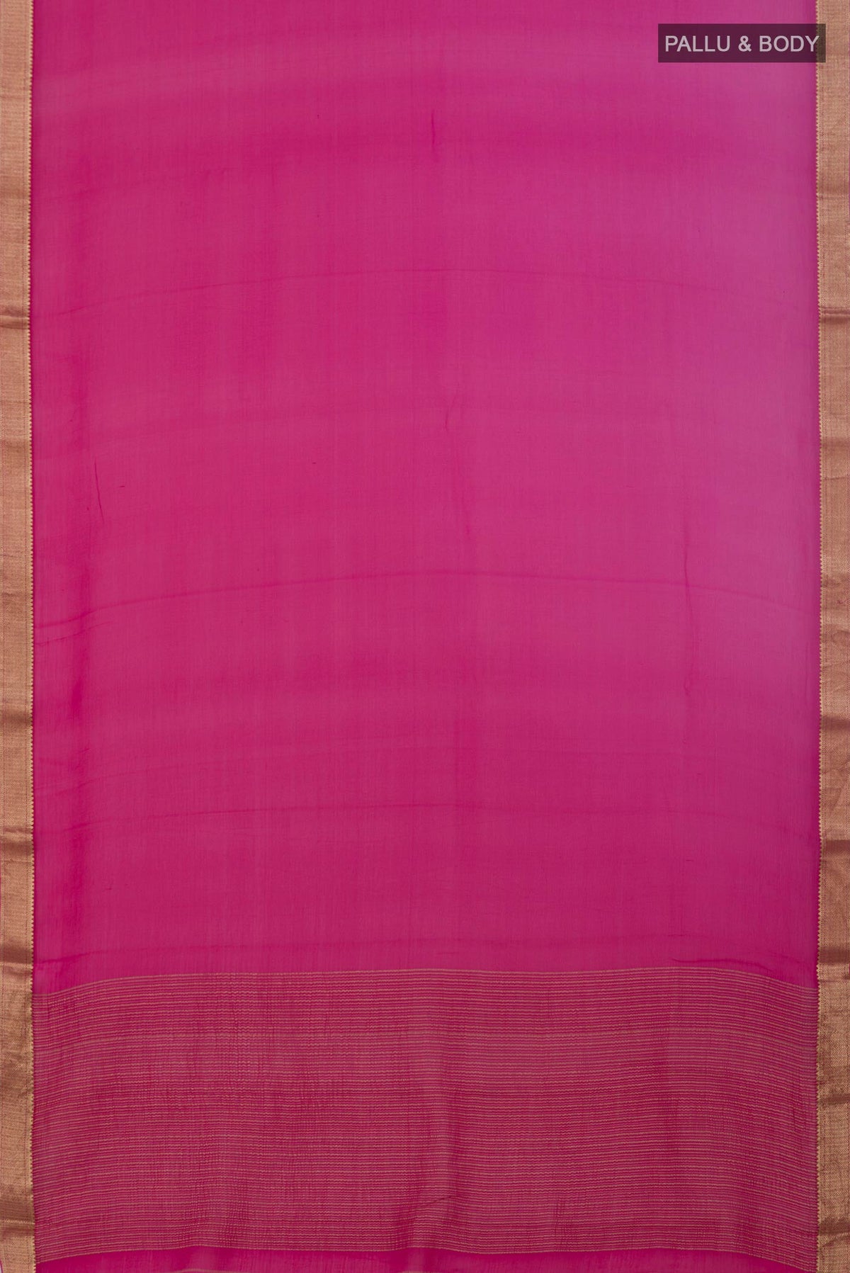Flat view of Multi Color Mysore Chiffon Saree with Ombre design on the body and Zari Border. 