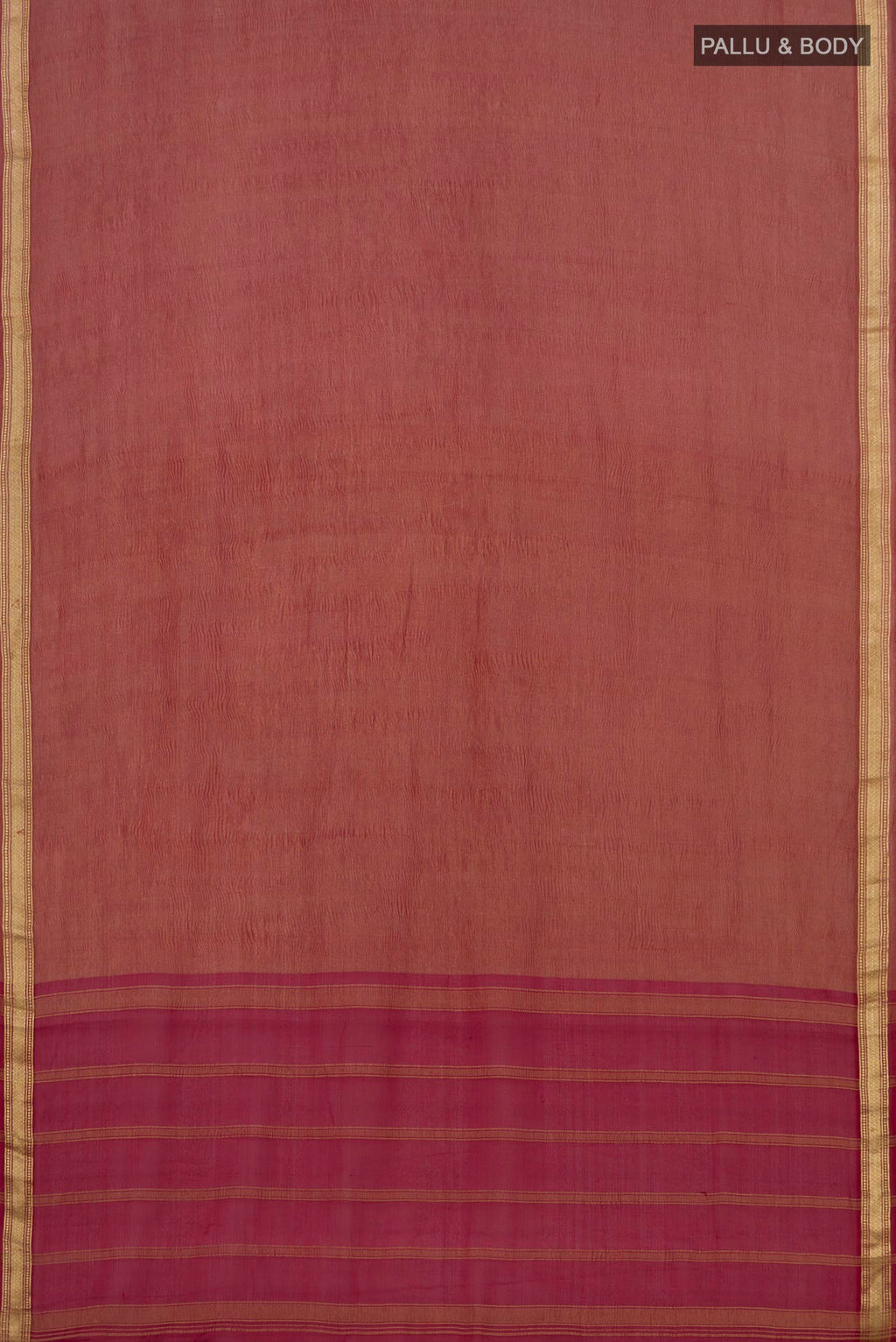 Flat view of Maroon Chiffon Saree with Fancy on the body and Zari Border. 