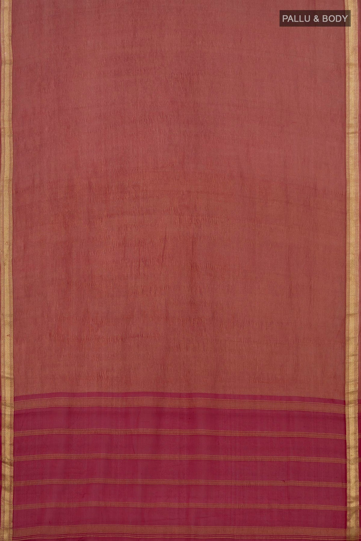 Flat view of Maroon Chiffon Saree with Fancy on the body and Zari Border. 