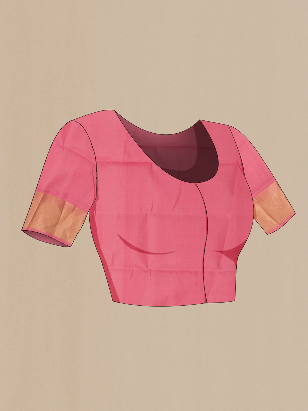 Close up image of the blouse of Pink Soft Silk Saree with Jacquard With Zari Butta on the body and Zari Border. 