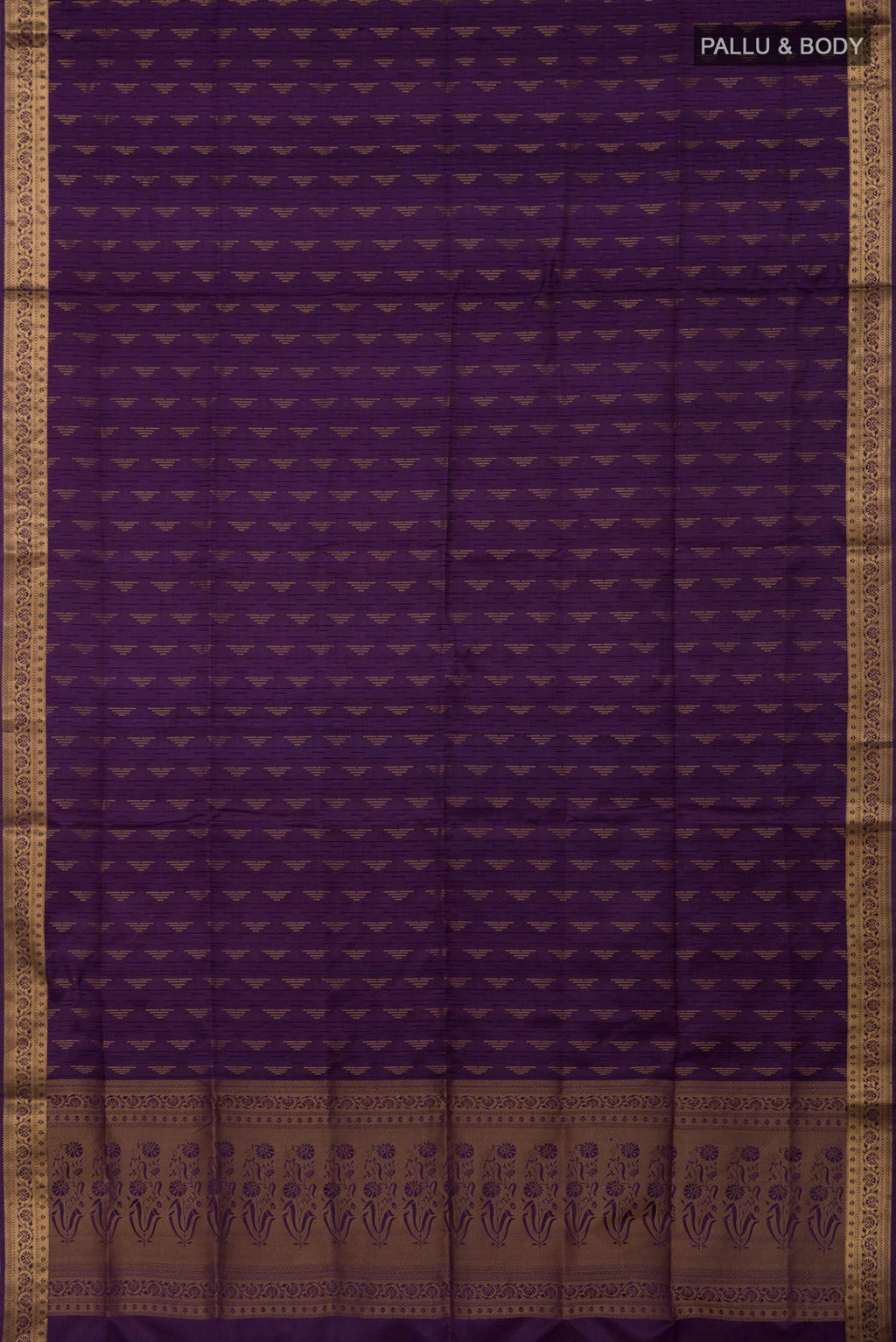 Flat view of Purple Soft Silk Saree with Jacquard design on the body and Zari Border. 