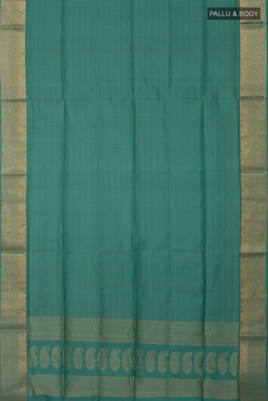 Flat view of Green Soft Silk Saree with Jacquard design on the body and Zari Border. 