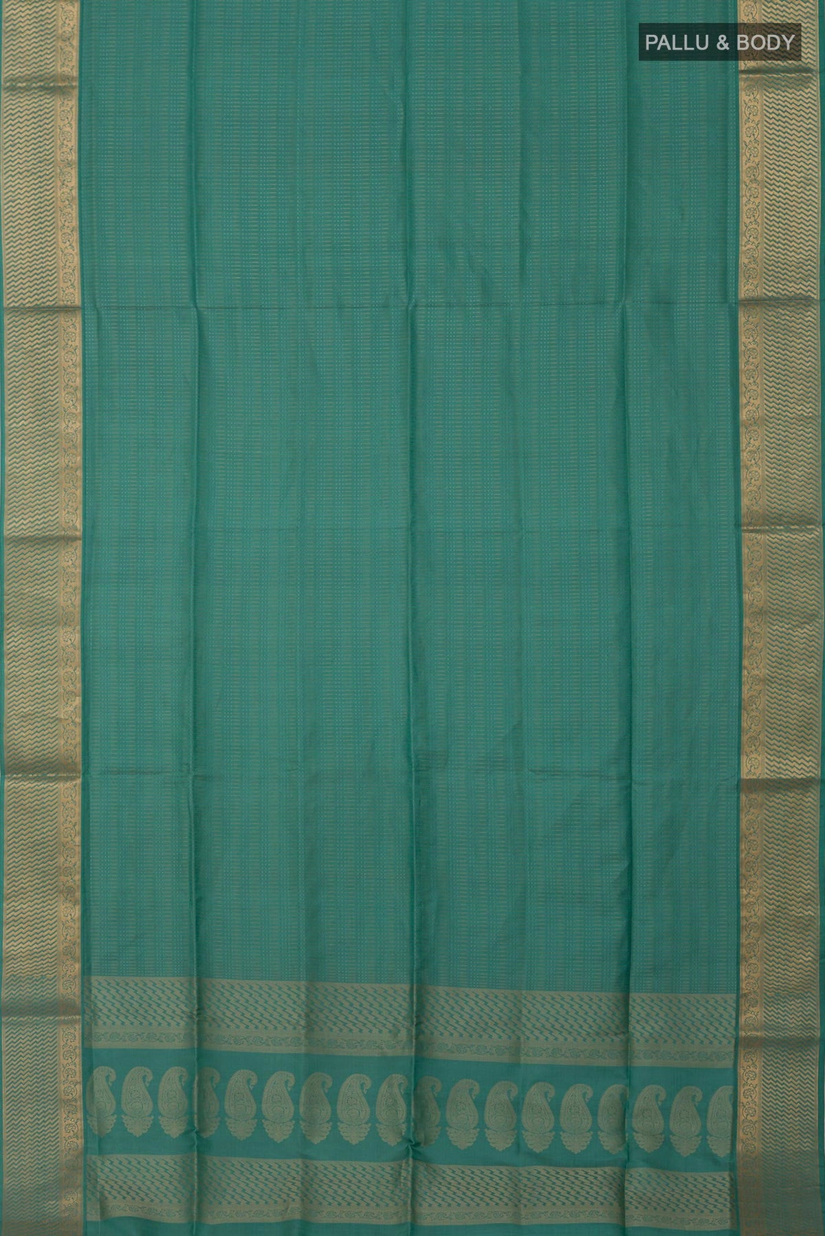 Flat view of Green Soft Silk Saree with Jacquard design on the body and Zari Border. 