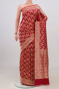 Red Banarasi Silk Saree with Zari Brocade on the body and Zari Border.  displayed on a mannequin