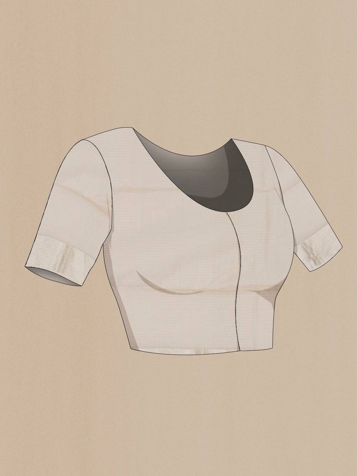 Close up image of the blouse of White Maheshwari Silk Cotton Saree with Checked design on the body and Zari Border. 