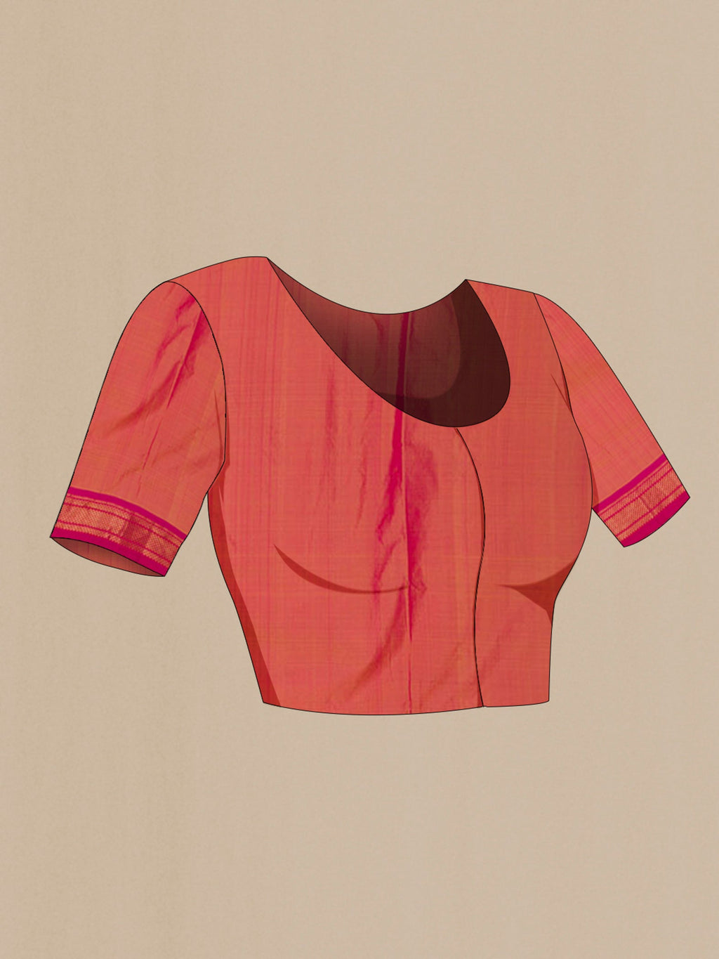 Close up image of the blouse of Pink Paithani Silk Saree with Zari Butta on the body and Zari Border. 