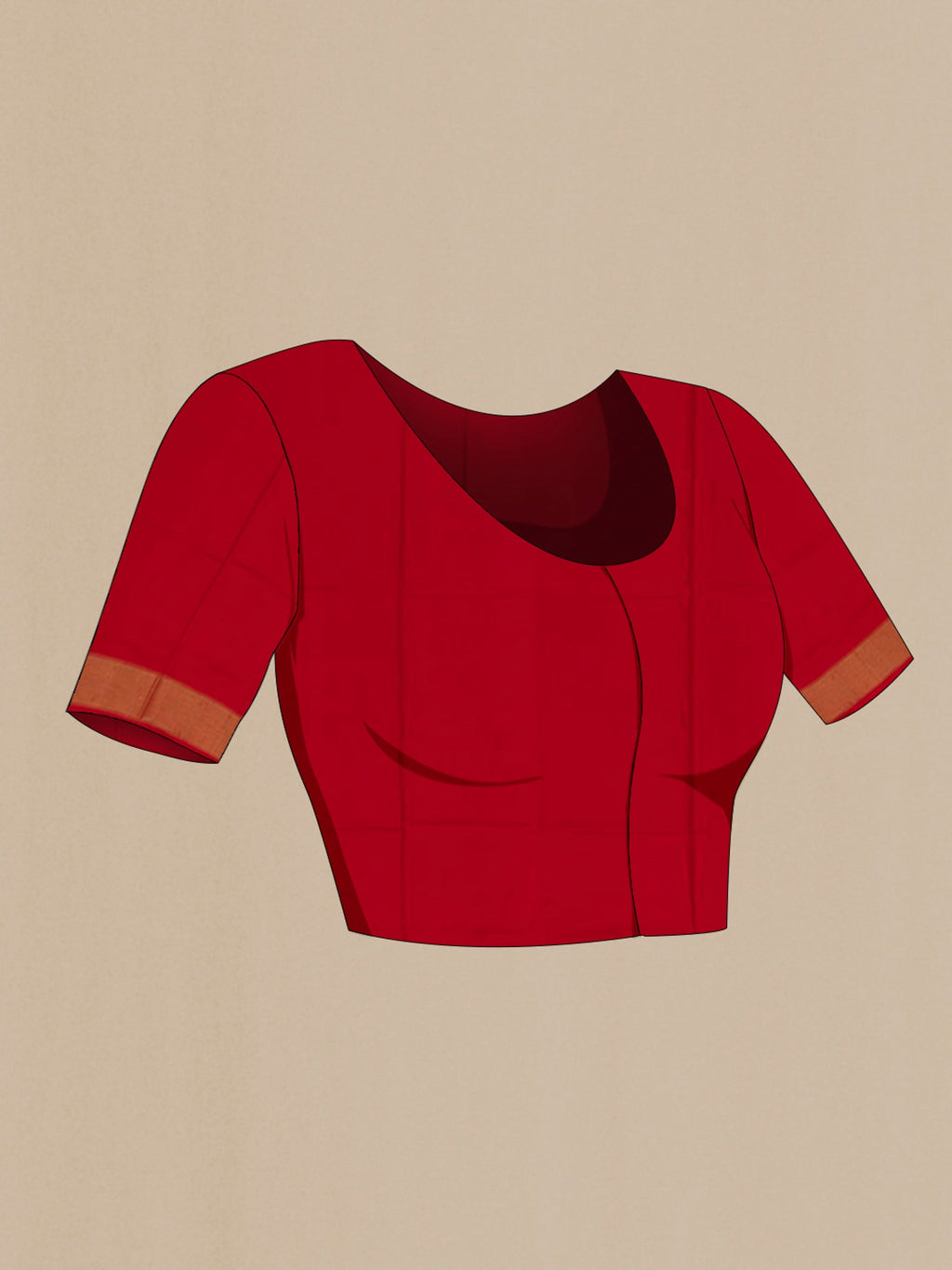 Close up image of the blouse of Red Pochampally Silk Saree with Ikat Print on the body and Zari Border. 
