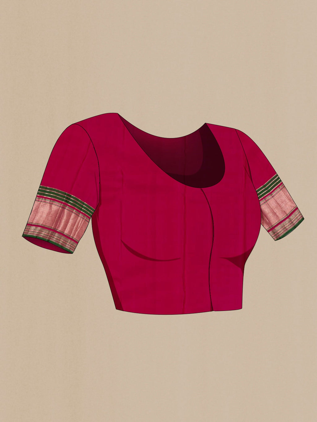 Close up image of the blouse of Green Kanjivaram Saree with Zari Butta on the body and Zari Border. 
