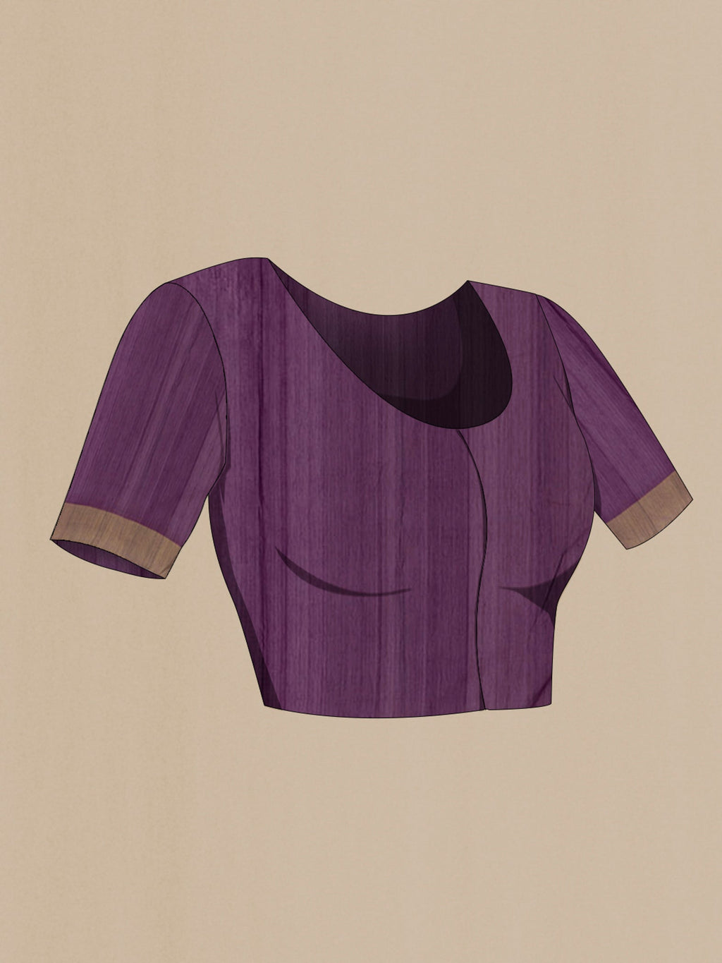 Close up image of the blouse of Purple Chanderi Silk Cotton Saree with Zari Butta on the body and Zari Border. 