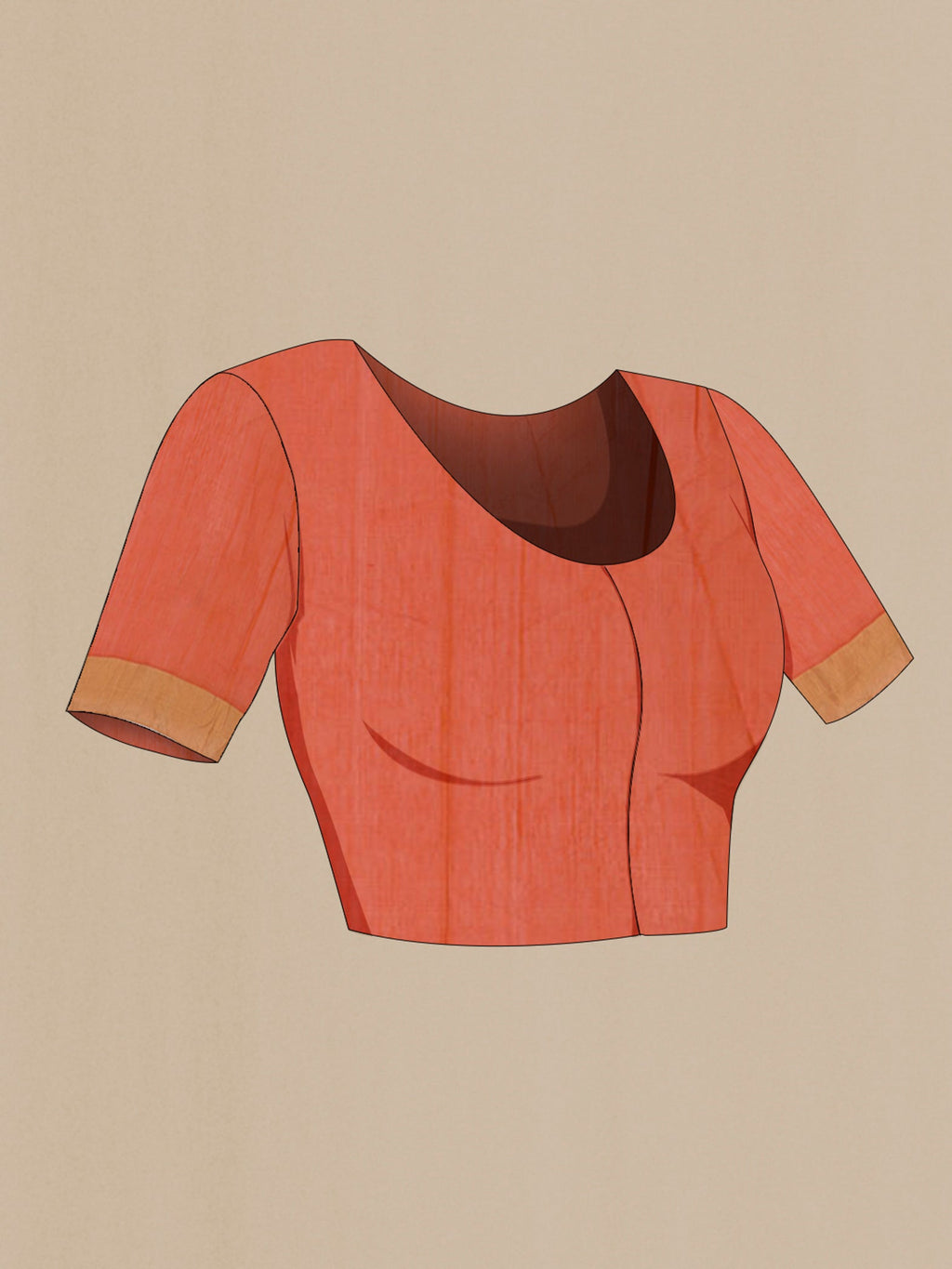 Close up image of the blouse of Brick Orange Chanderi Silk Cotton Saree with Zari Butta on the body and Zari Border. 