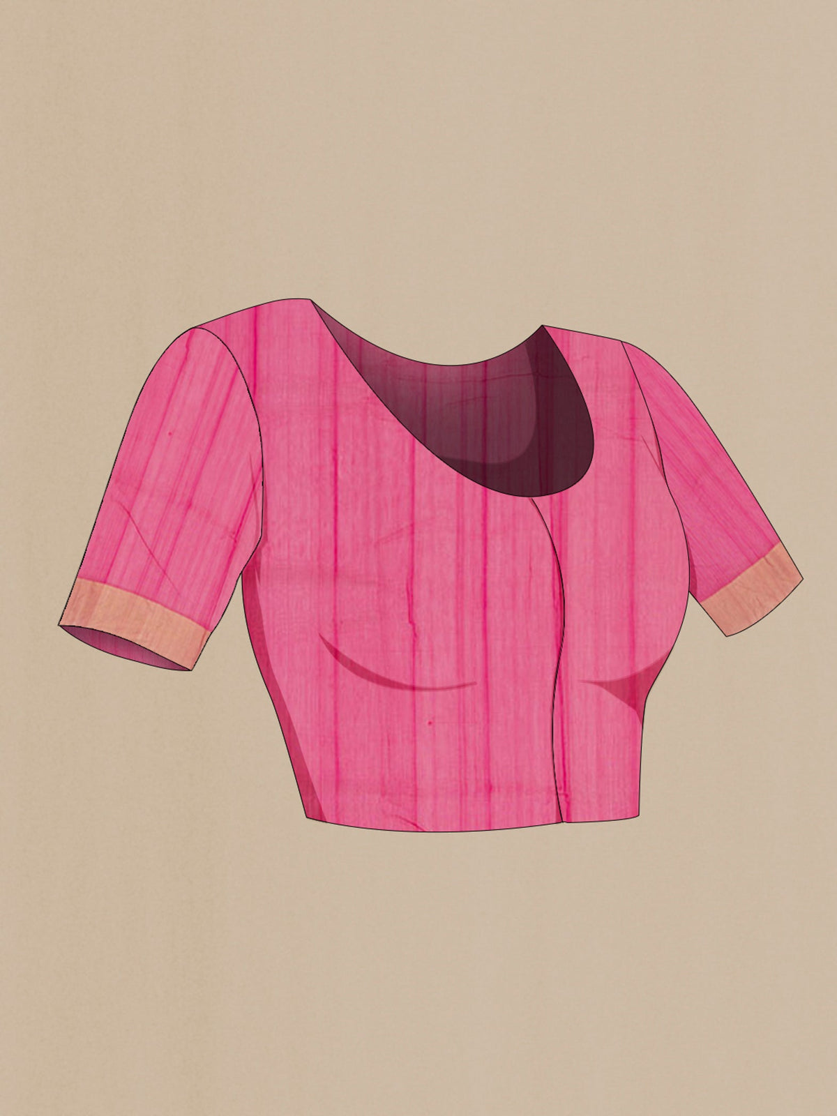 Close up image of the blouse of Dark Pink Chanderi Silk Cotton Saree with Zari Butta on the body and Zari Border. 