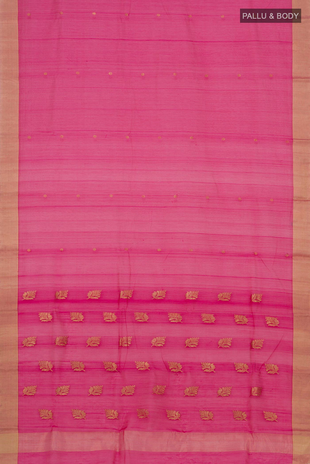Flat view of Dark Pink Chanderi Silk Cotton Saree with Zari Butta on the body and Zari Border. 