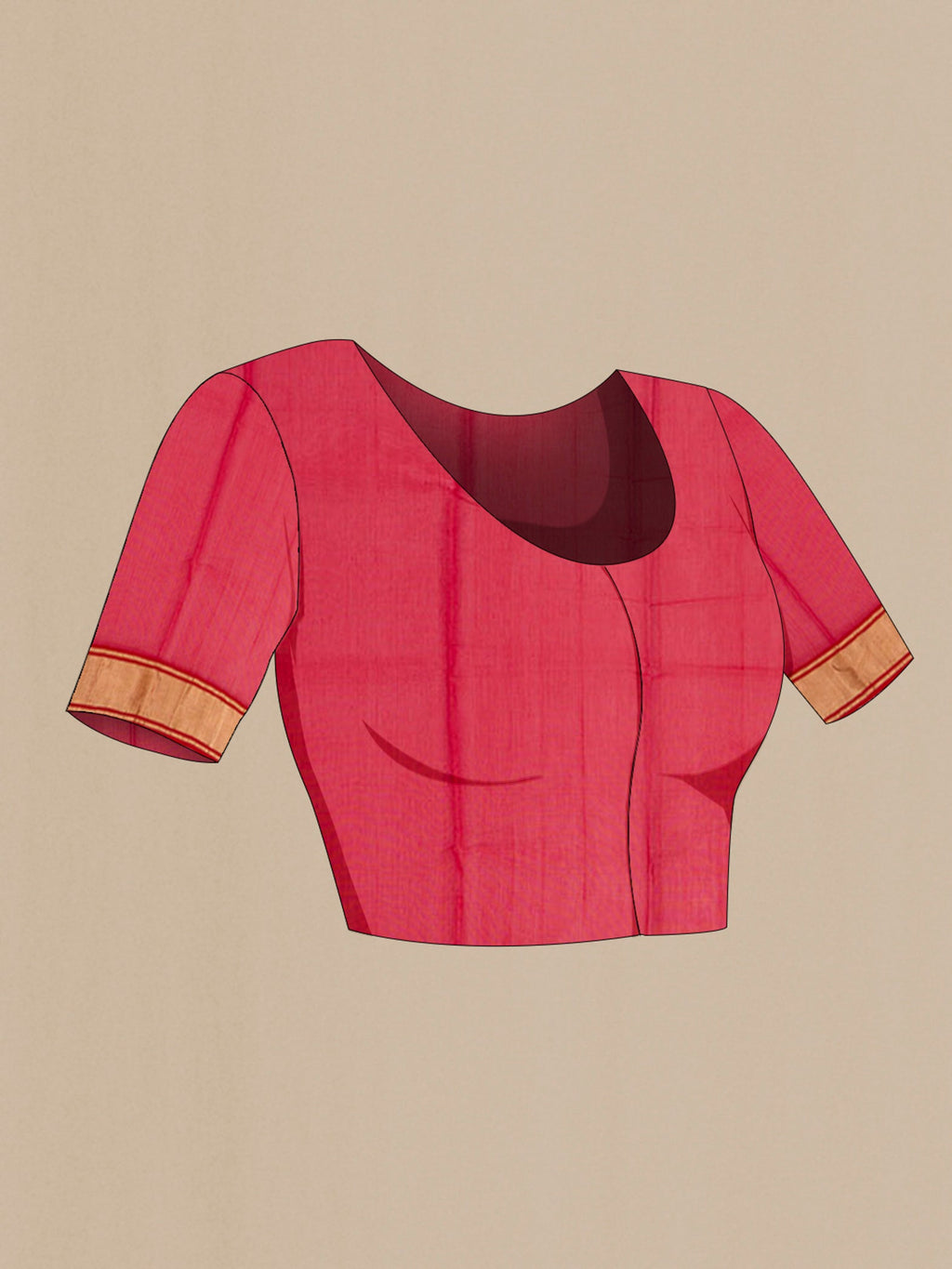 Close up image of the blouse of Red Chanderi Silk Cotton Saree with Zari Butta on the body and Zari Border. 