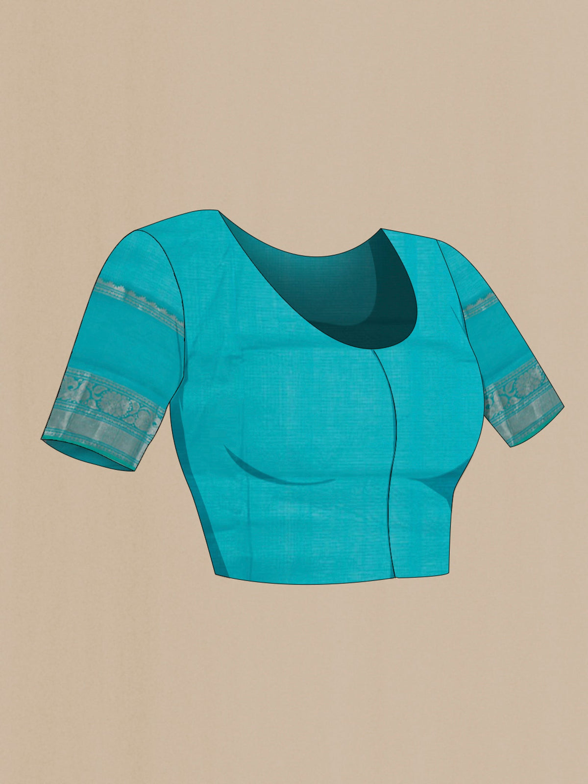 Close up image of the blouse of Maroon Silk Cotton Saree with Zari Butta on the body and Zari Border. 