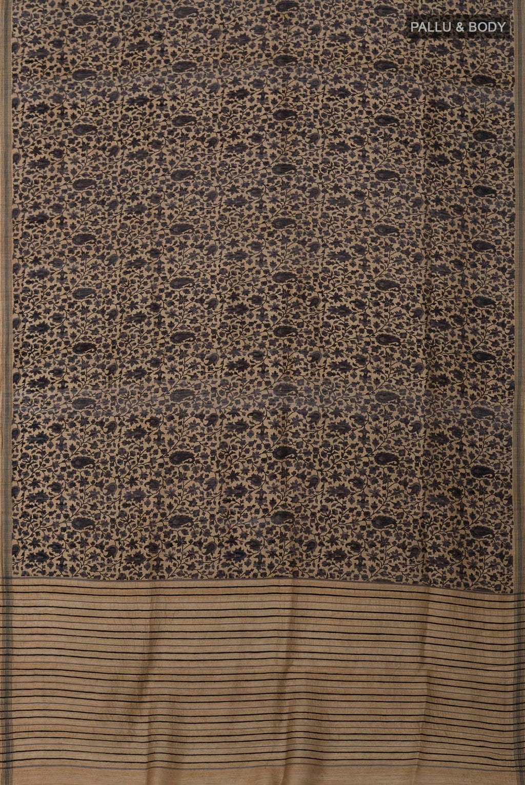 Flat view of Cream Jute Silk Saree with Fancy on the body and Without Border. 
