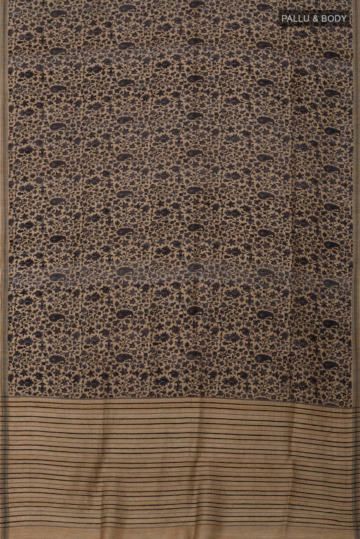 Flat view of Cream Jute Silk Saree with Fancy on the body and Without Border. 