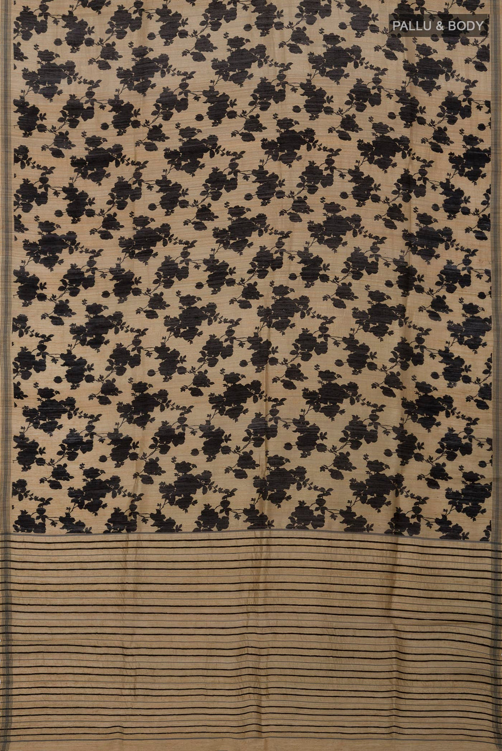 Flat view of Cream Jute Silk Saree with Fancy on the body and Without Border. 