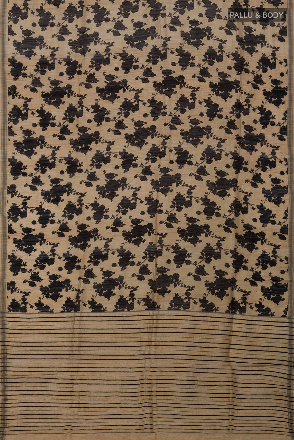 Flat view of Cream Jute Silk Saree with Fancy on the body and Without Border. 