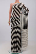 Black Jute Silk Saree with Fancy on the body and Without Border.  displayed on a mannequin