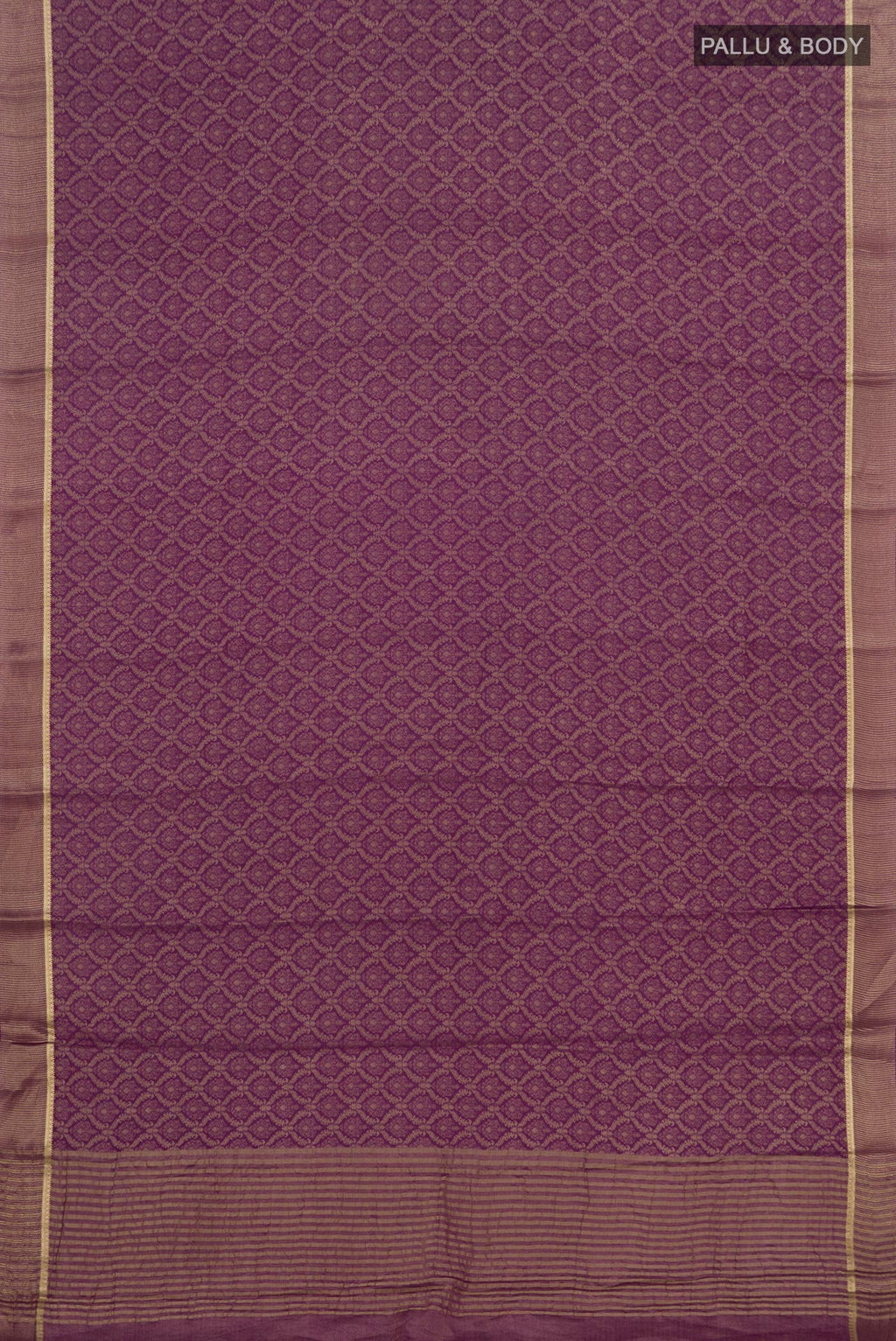 Flat view of Purple Georgette Saree with Zari Brocade on the body and Zari Border. 