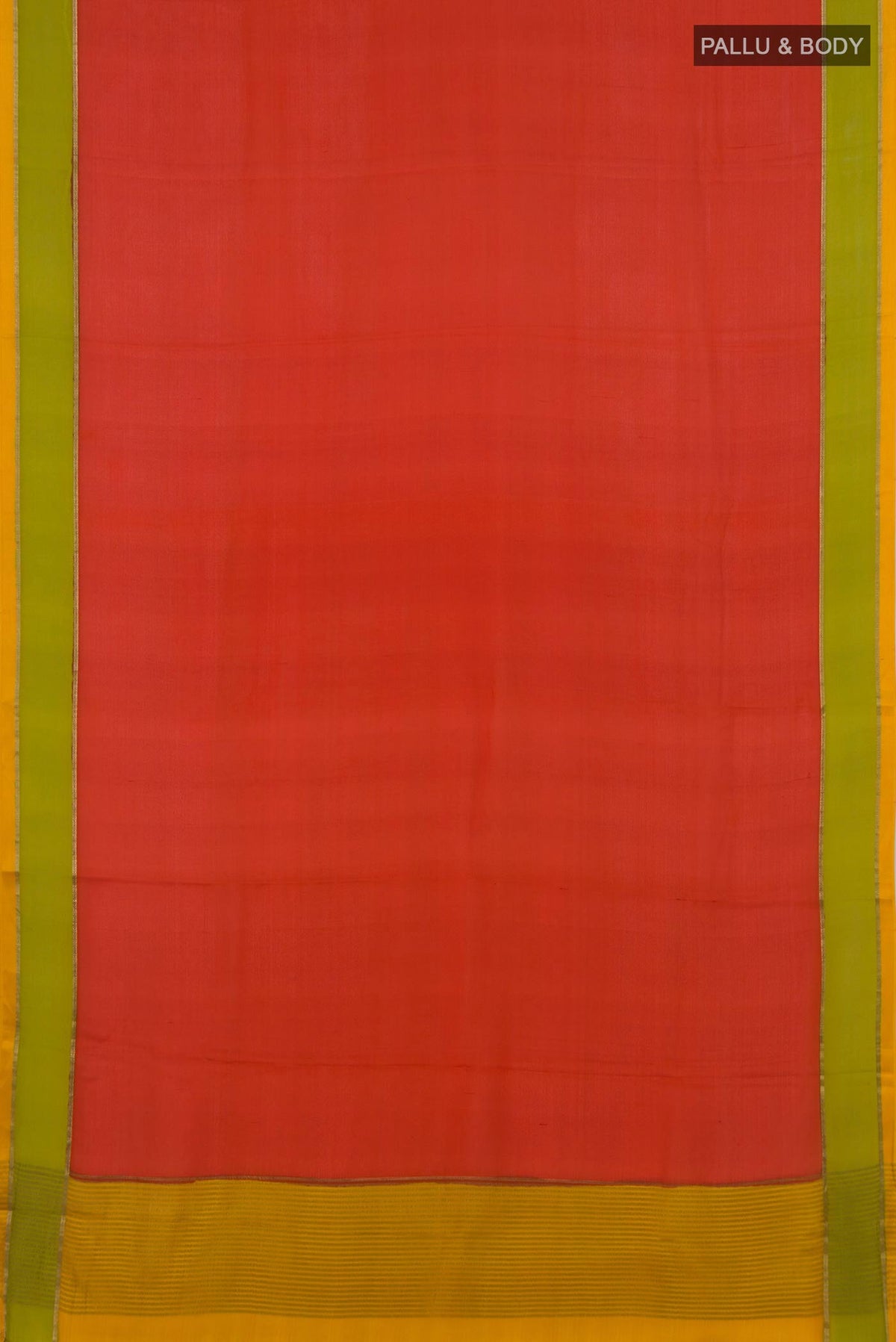 Flat view of Orange Mysore Crepe Saree with Plain Body and Plain Border. 