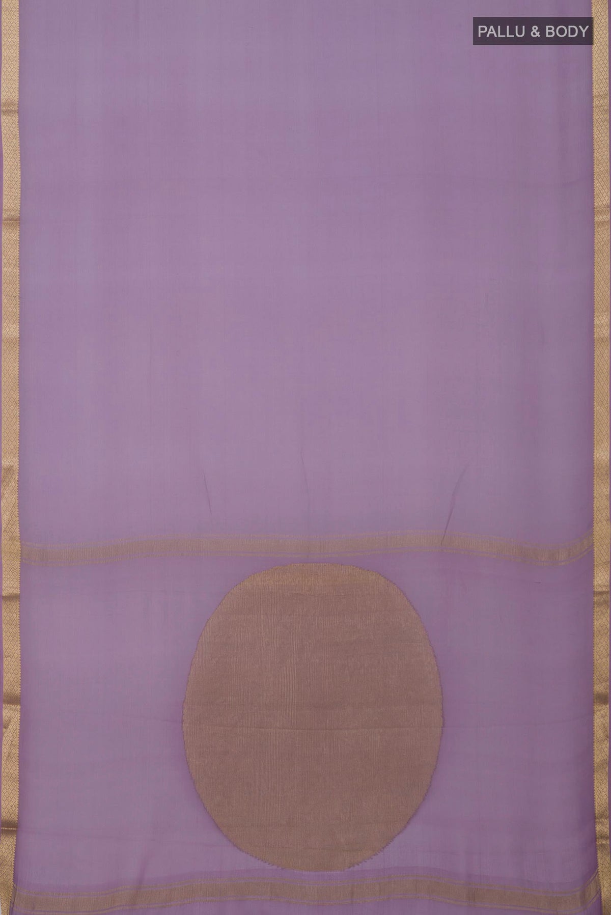 Flat view of Lavender Georgette Saree with Plain Body and Zari Border. 