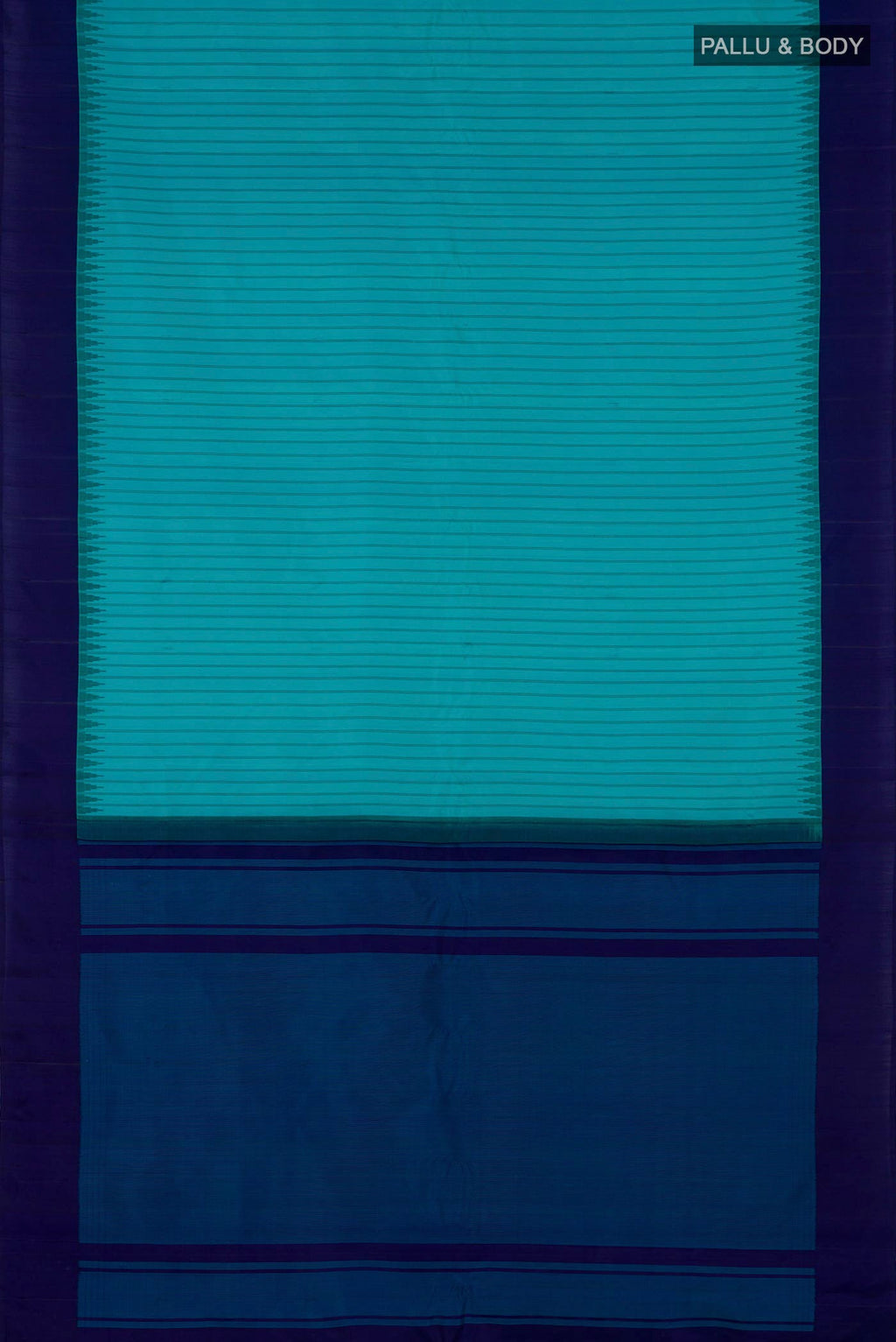 Flat view of Sky Blue Gadwal Silk Saree with Stripes on the body and Plain Border. 