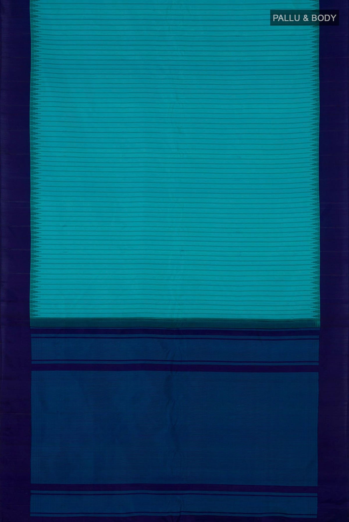 Flat view of Sky Blue Gadwal Silk Saree with Stripes on the body and Plain Border. 
