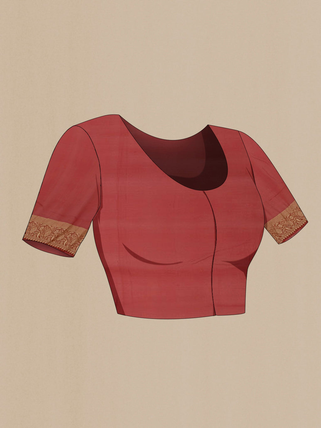 Close up image of the blouse of Rust Georgette Saree with Fancy on the body and Fancy Border. 