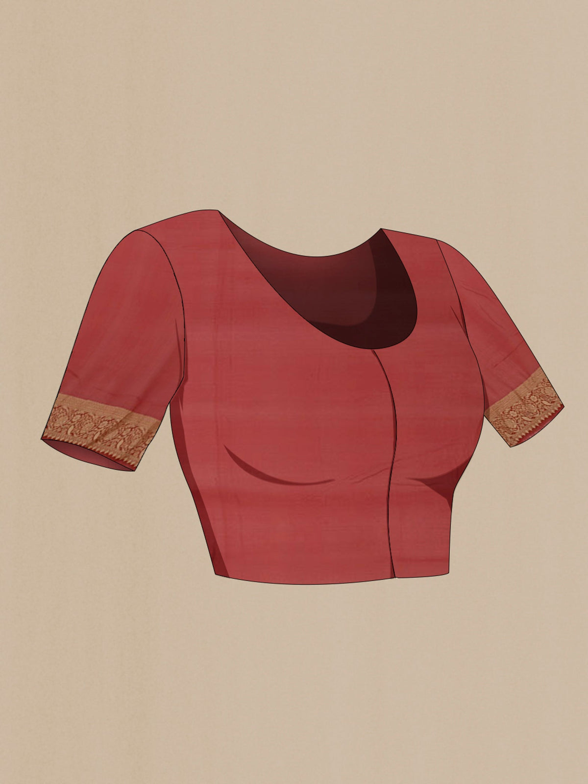 Close up image of the blouse of Rust Georgette Saree with Fancy on the body and Fancy Border. 
