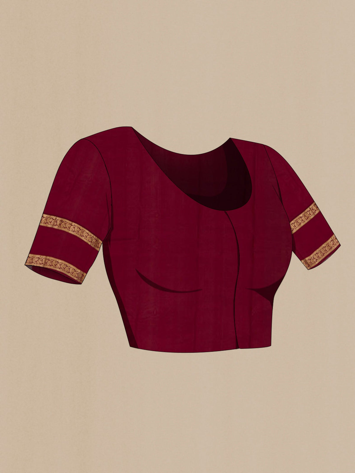 Close up image of the blouse of Blue Kanchipuram Saree with Plain Body and Zari Border. 
