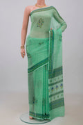 Sea Green Mysore Chiffon Saree with Printed design on the body and Printed Border.  displayed on a mannequin