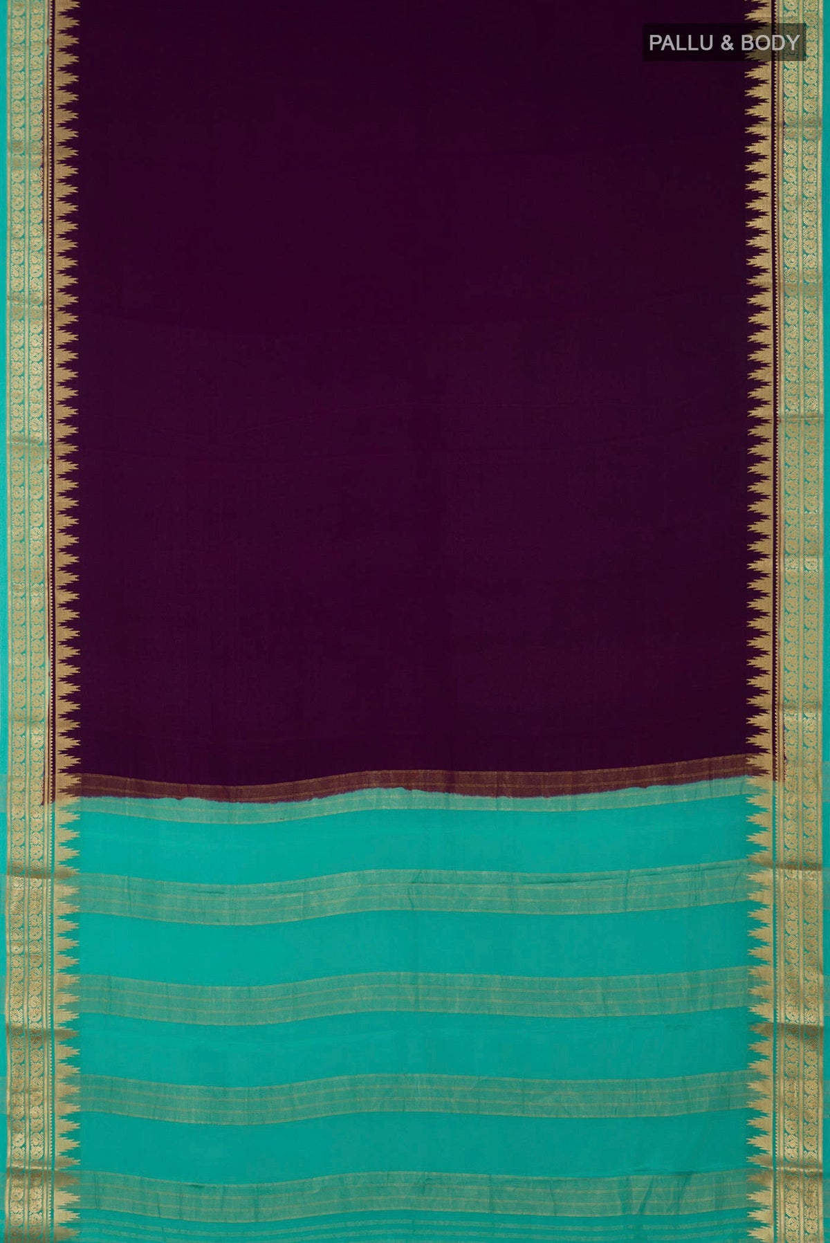 Flat view of Purple Crepe Saree with Plain Body and Zari Border. 