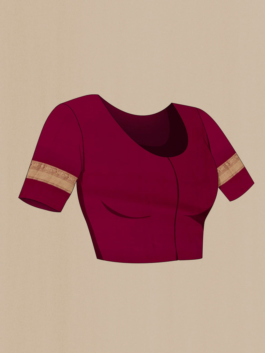 Close up image of the blouse of Purple Crepe Saree with Zari Butta on the body and Zari Border. 