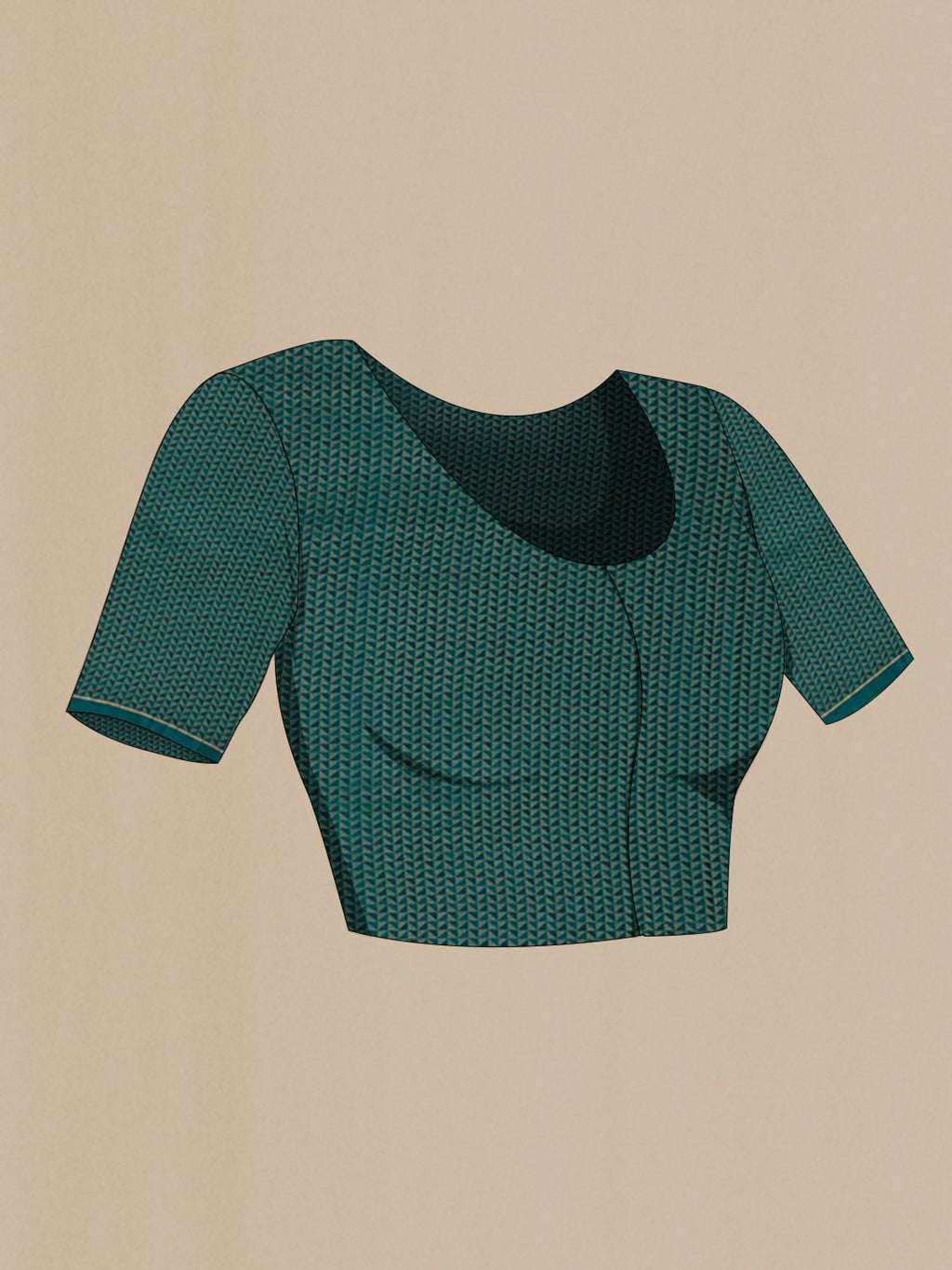 Close up image of the blouse of Green Mysore Crepe Saree with Stripes on the body and Plain Border. 