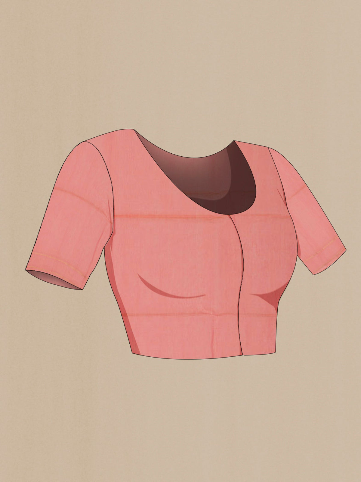 Close up image of the blouse of Pink Silk Cotton Saree with Zari Butta on the body and Thin Zari Line. 