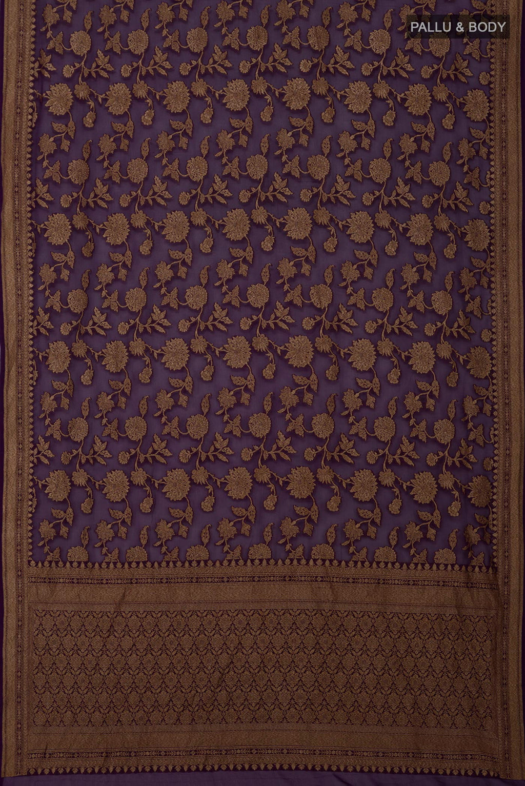 Flat view of Purple Georgette Saree with Fancy on the body and Fancy Border. 