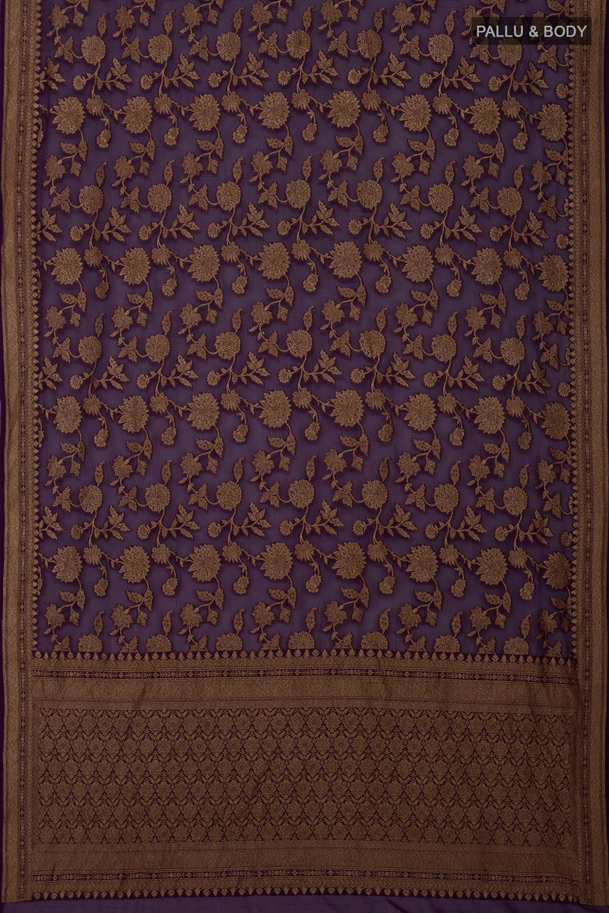 Flat view of Purple Georgette Saree with Fancy on the body and Fancy Border. 