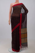 Brown Kanchi Cotton Saree with Thread Butta on the body and Plain Border.  displayed on a mannequin