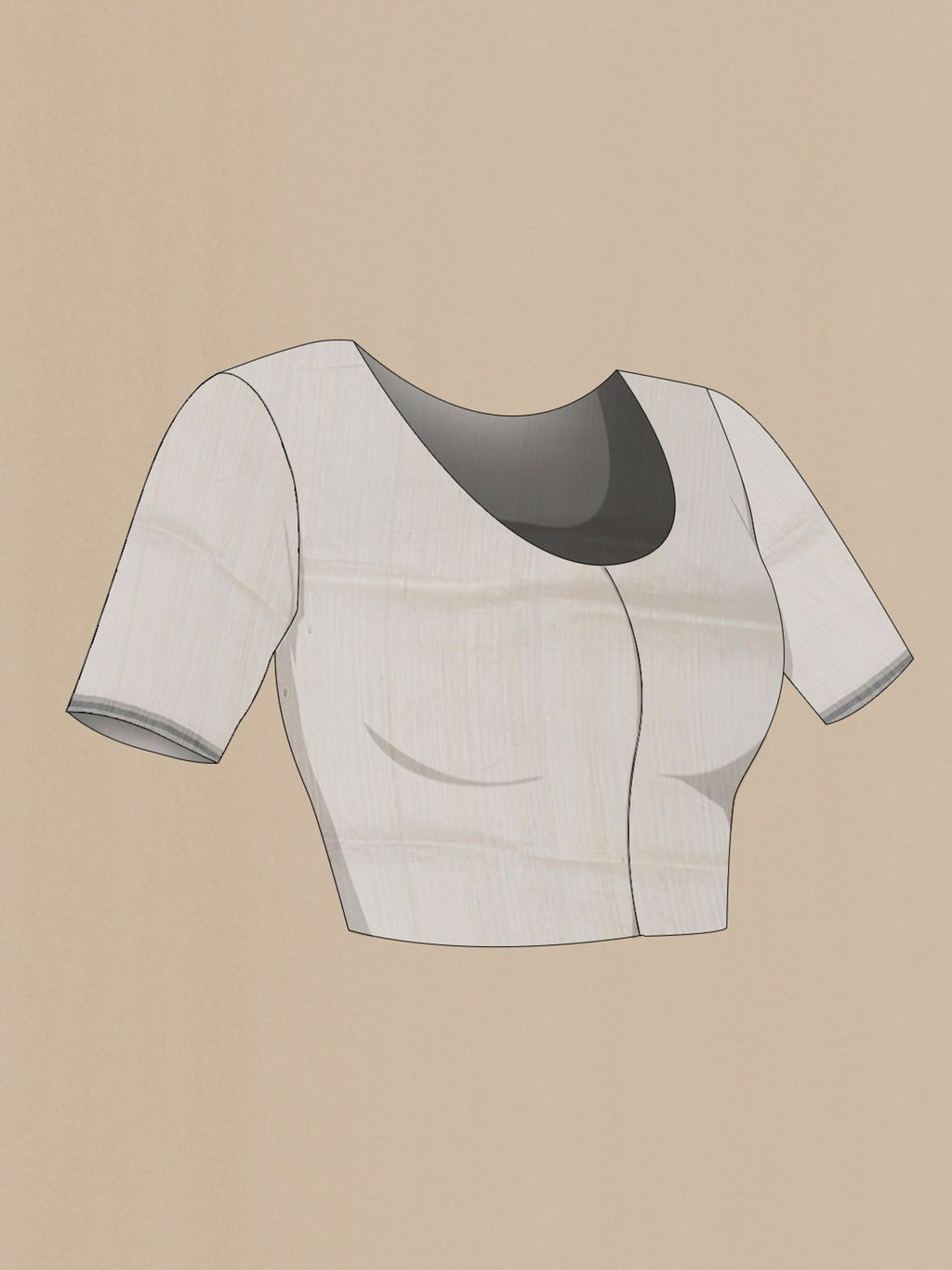 Close up image of the blouse of Cream Jute Silk Saree with Fancy on the body and Plain Border. 