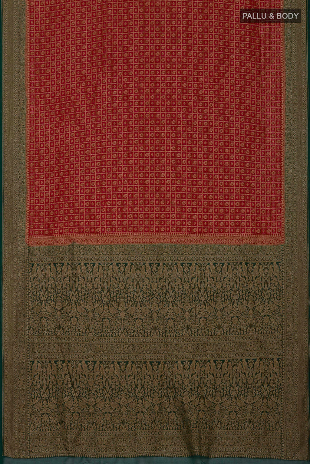 Flat view of Maroon Georgette Saree with Fancy on the body and Zari Border. 