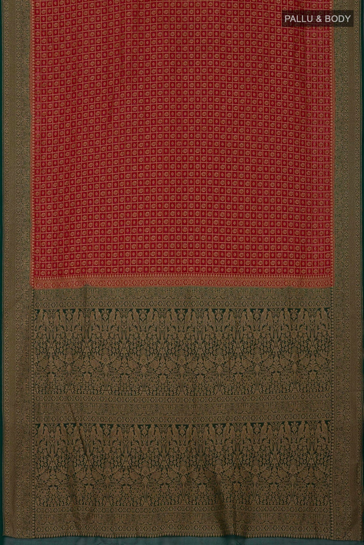 Flat view of Maroon Georgette Saree with Fancy on the body and Zari Border. 