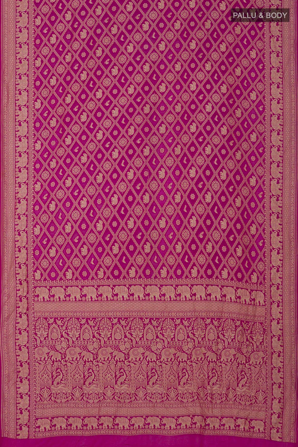 Flat view of Pink Georgette Saree with Fancy on the body and Fancy Border. 