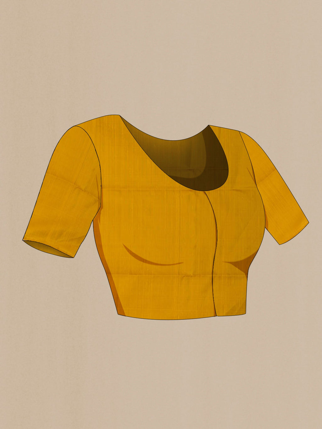 Close up image of the blouse of Yellow Soft Silk Saree with Thread Butta on the body and Without Border. 