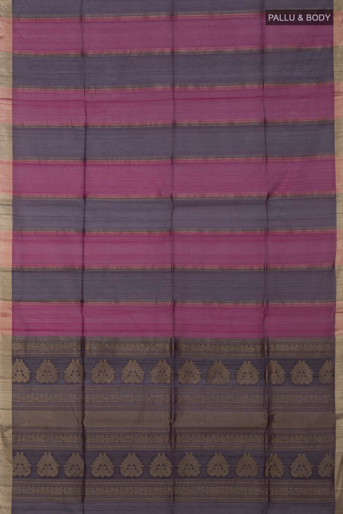 Flat view of Multi Color Silk Cotton Saree with Fancy on the body and Zari Border. 