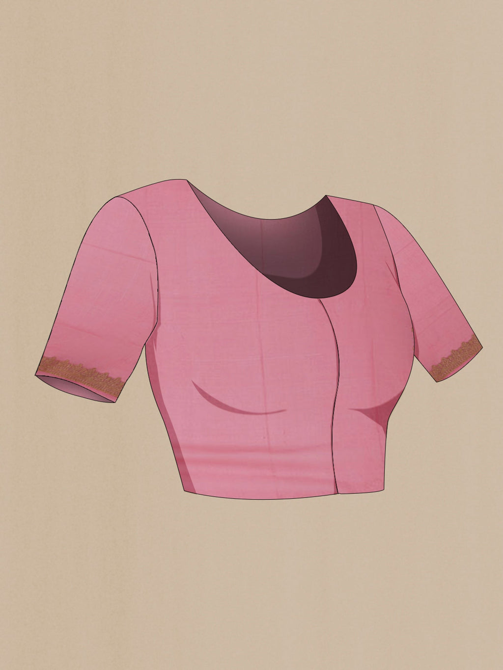 Close up image of the blouse of Pink Georgette Saree with Fancy on the body and Zari Border. 
