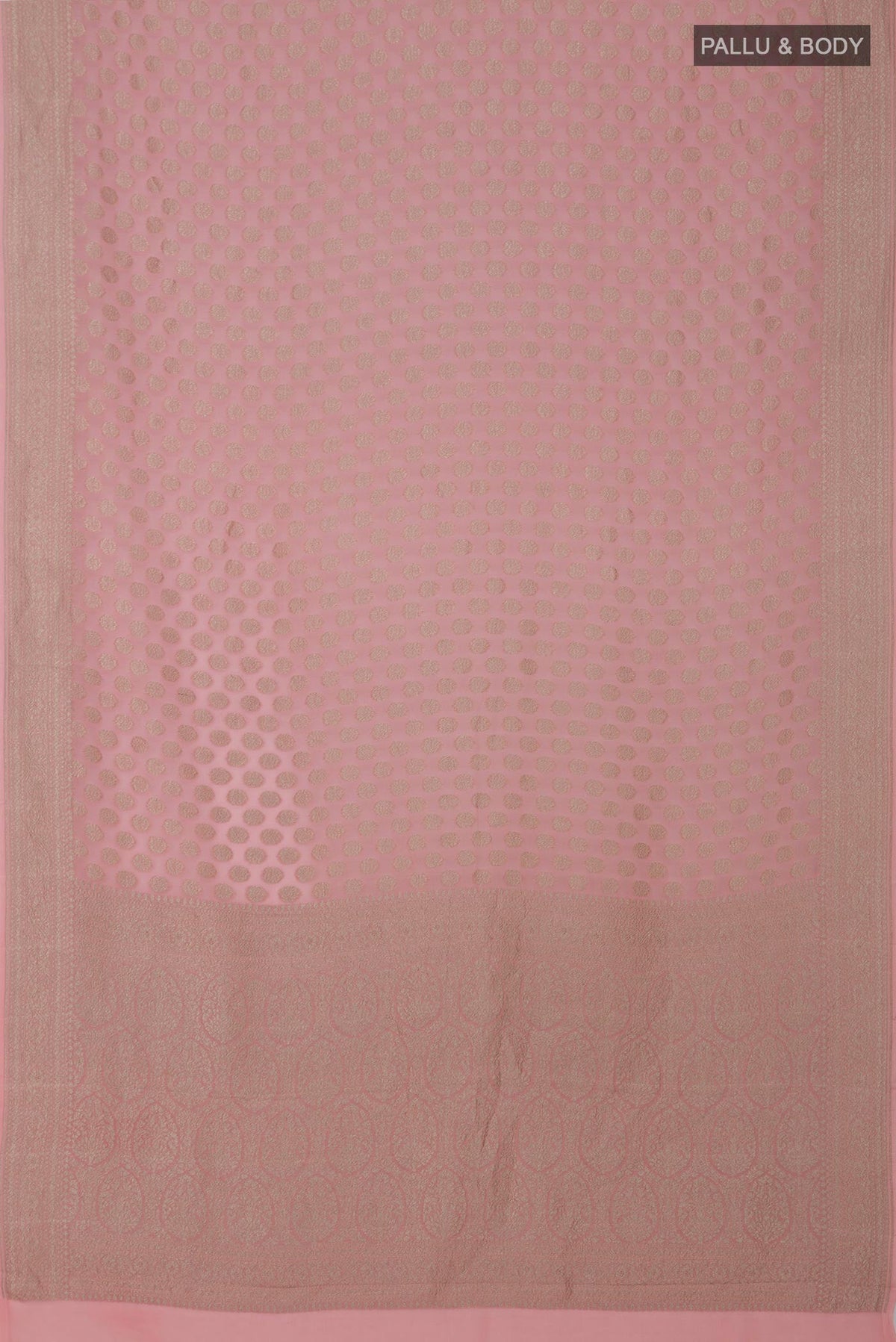 Flat view of Pink Georgette Saree with Fancy on the body and Fancy Border. 
