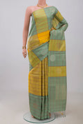 Multi Color Soft Silk Saree with Checked design on the body and Without Border.  displayed on a mannequin
