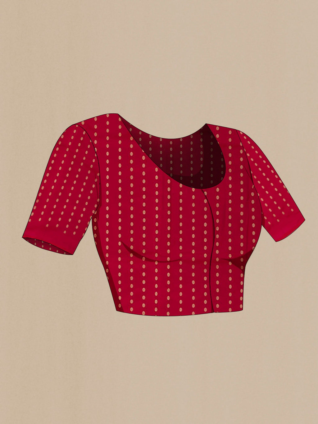 Close up image of the blouse of Red Banarasi Katan Silk Saree with Stripes on the body and Fancy Border. 