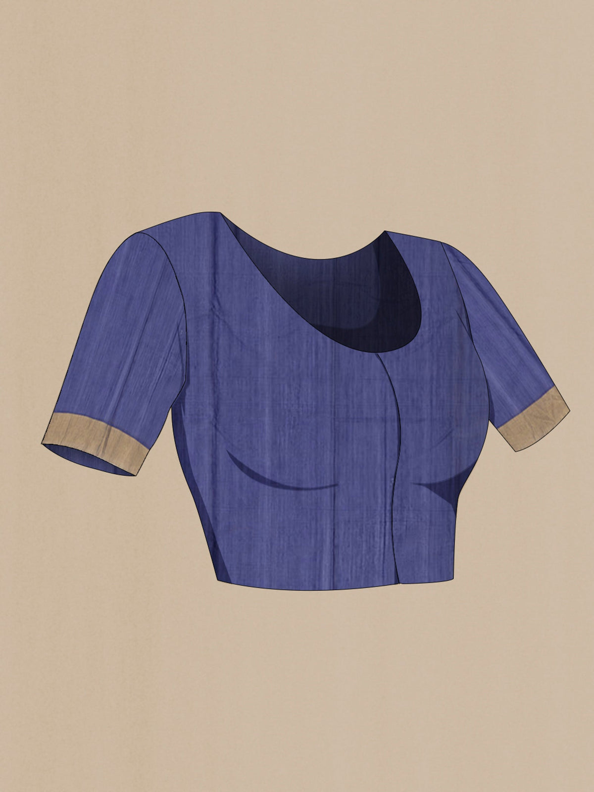 Close up image of the blouse of Blue Chanderi Silk Cotton Saree with Zari Butta on the body and Zari Border. 
